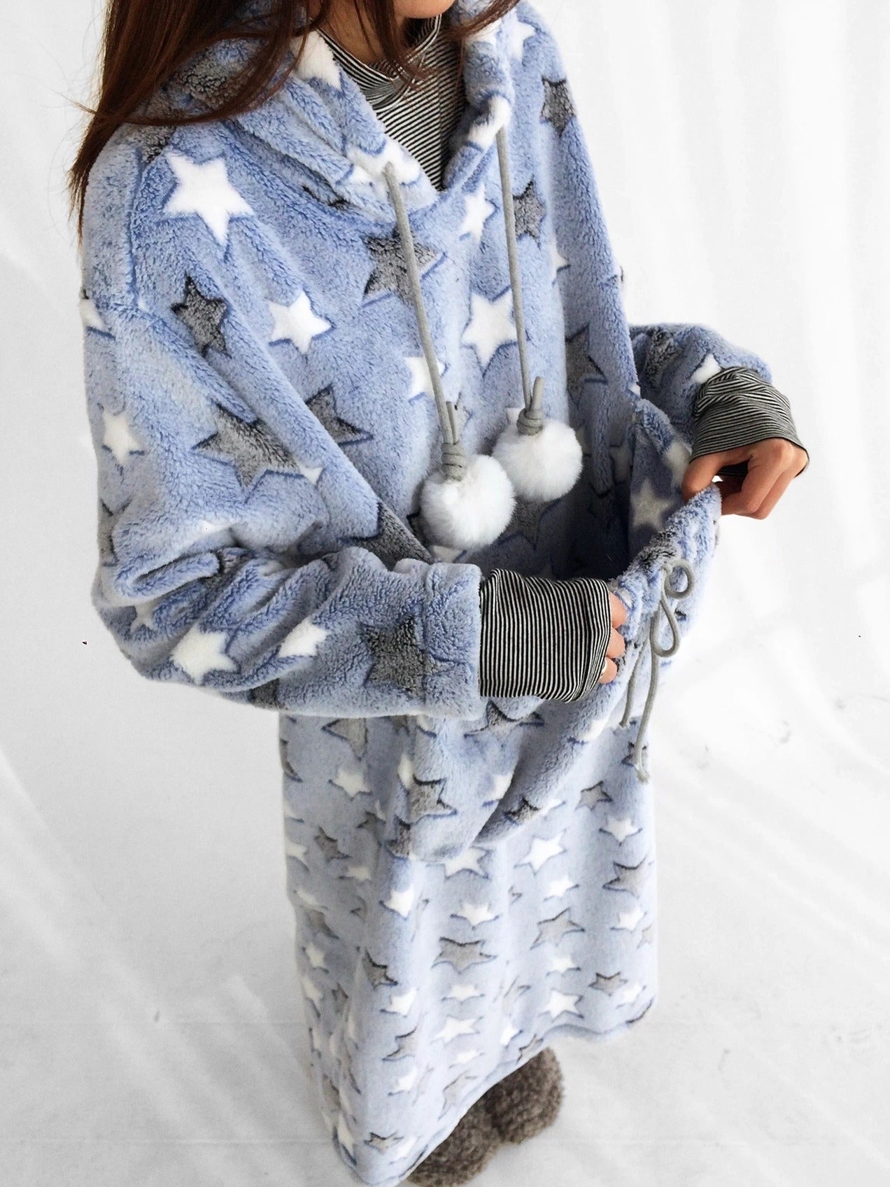 innomoood Ultra Soft Plush Longline Cartoon Loungewear For Women Hoodies