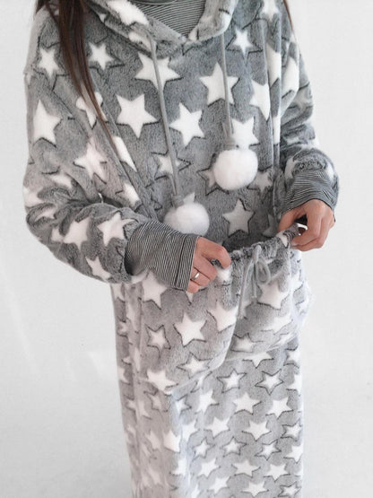 innomoood Ultra Soft Plush Longline Cartoon Loungewear For Women Hoodies