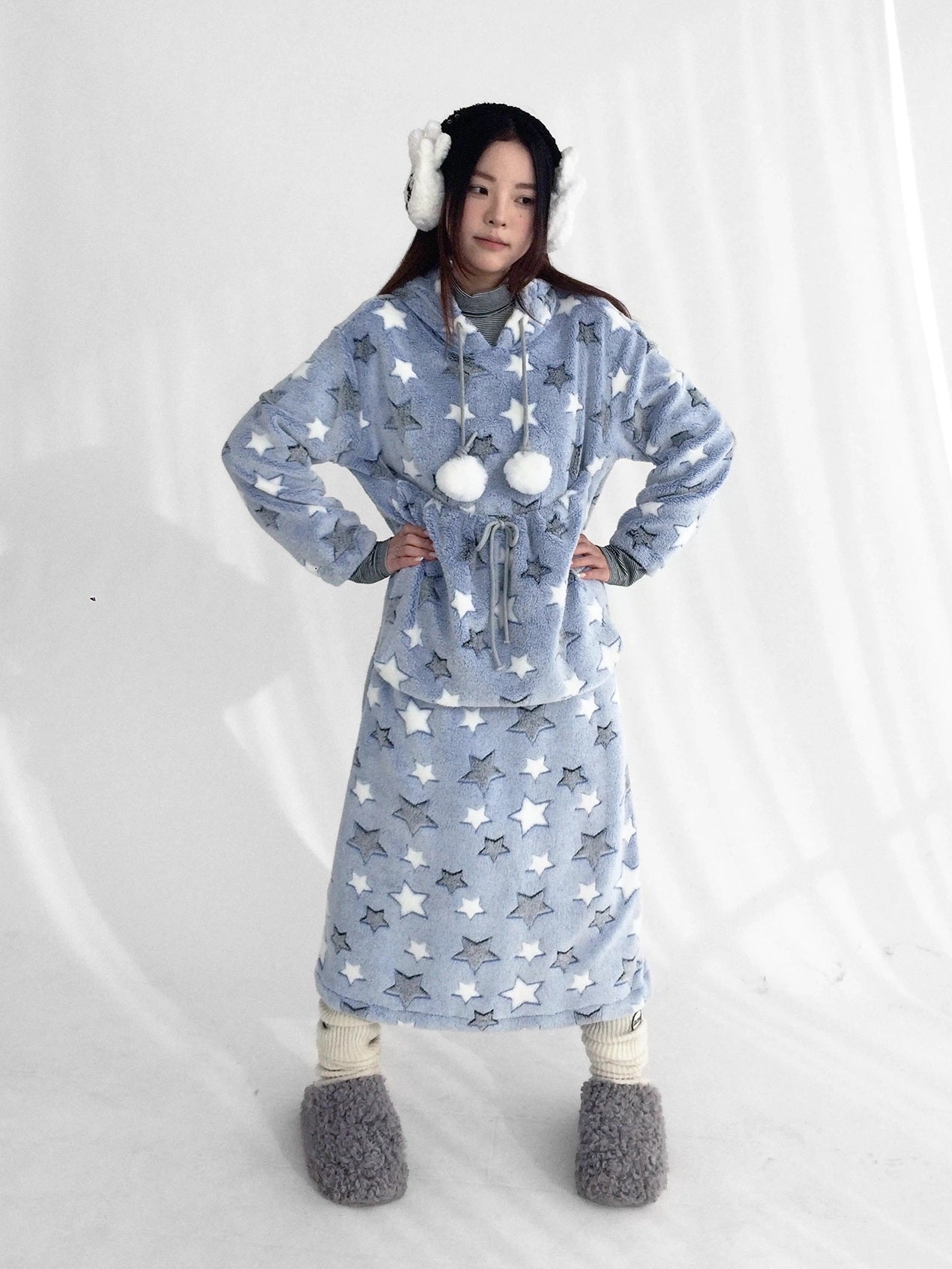 innomoood Ultra Soft Plush Longline Cartoon Loungewear For Women Hoodies