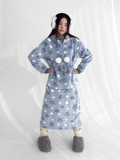 innomoood Ultra Soft Plush Longline Cartoon Loungewear For Women Hoodies