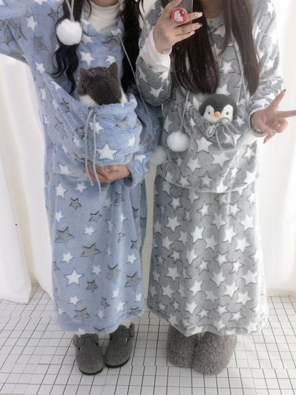 innomoood Ultra Soft Plush Longline Cartoon Loungewear For Women Hoodies