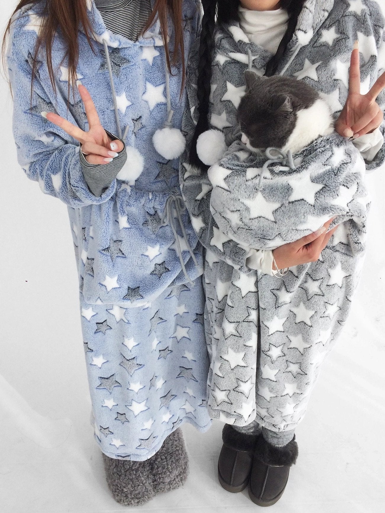 innomoood Ultra Soft Plush Longline Cartoon Loungewear For Women Hoodies