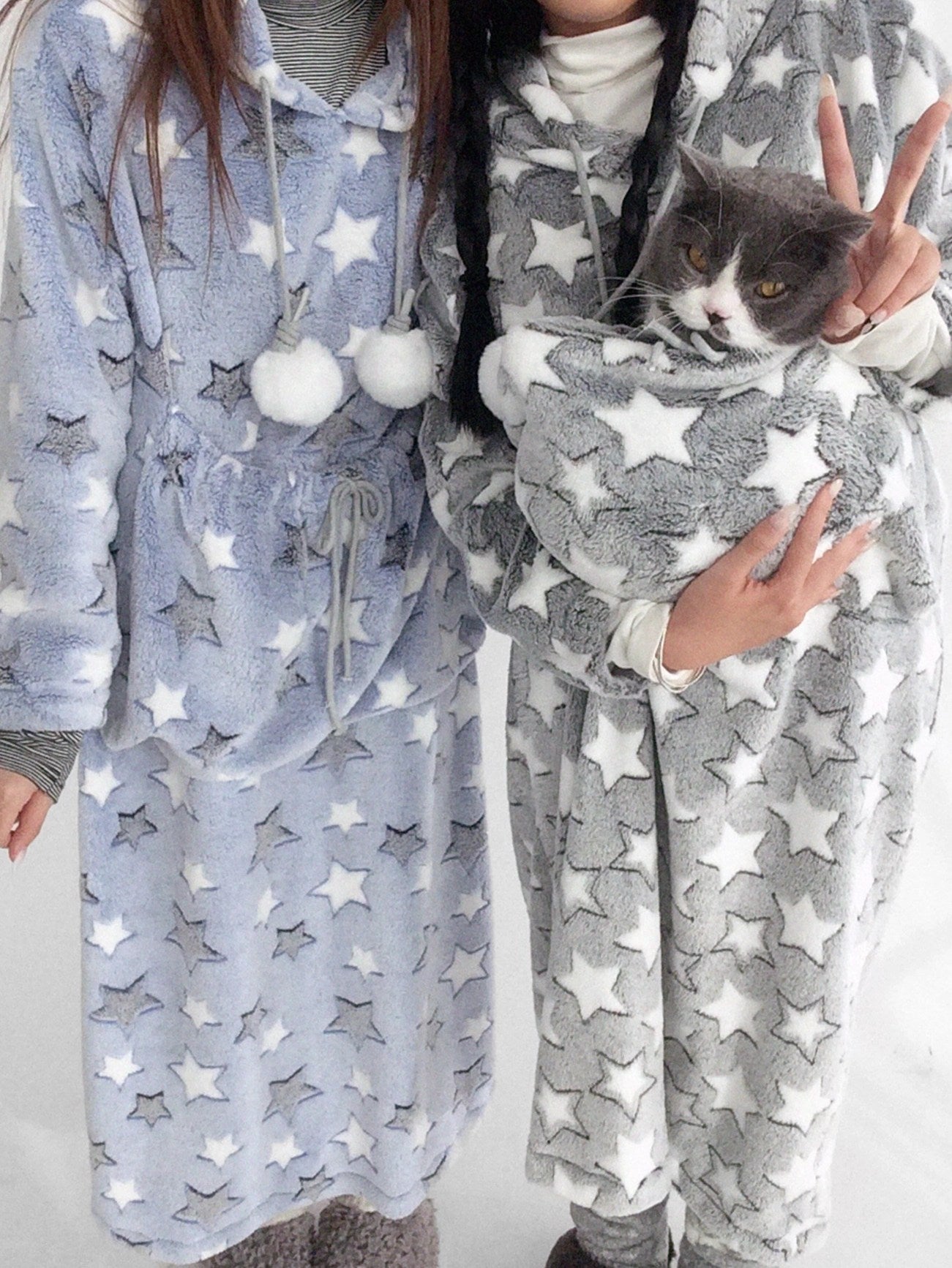 innomoood Ultra Soft Plush Longline Cartoon Loungewear For Women Hoodies