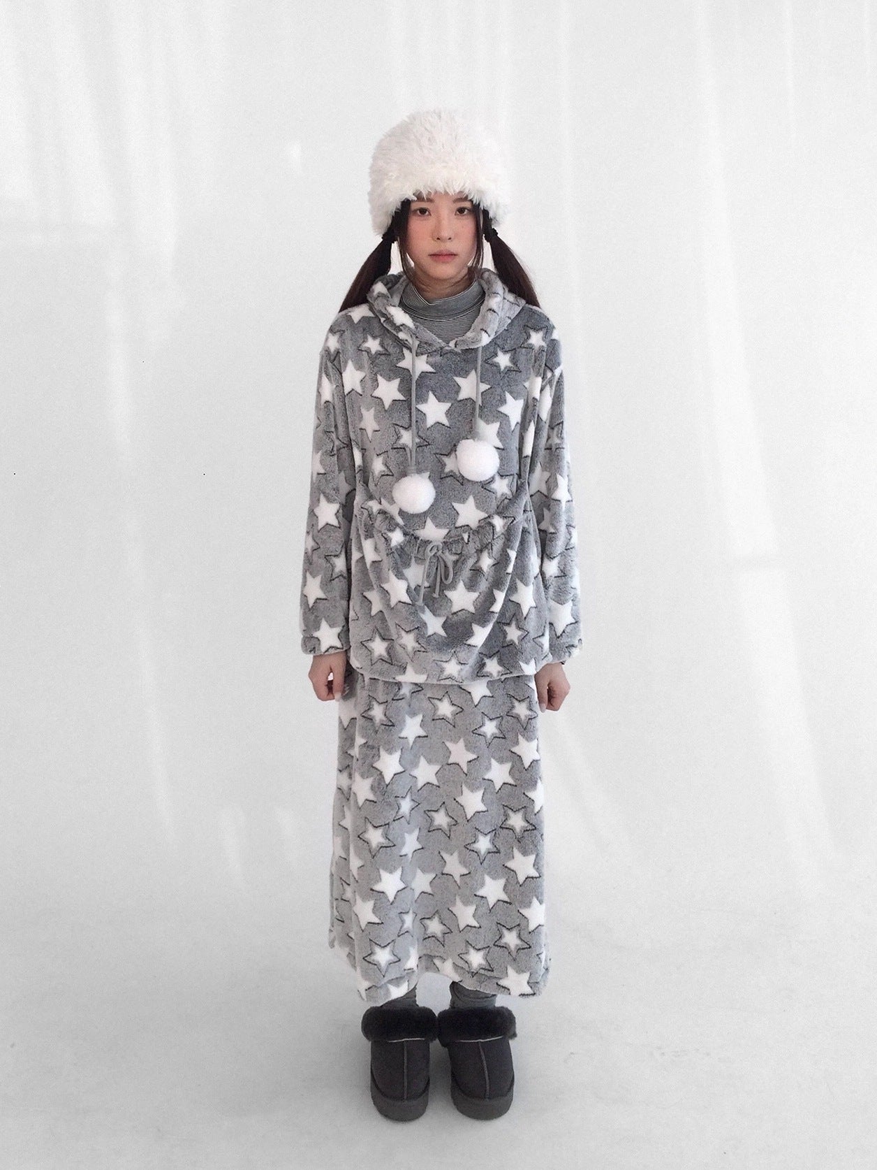 innomoood Ultra Soft Plush Longline Cartoon Loungewear For Women Hoodies