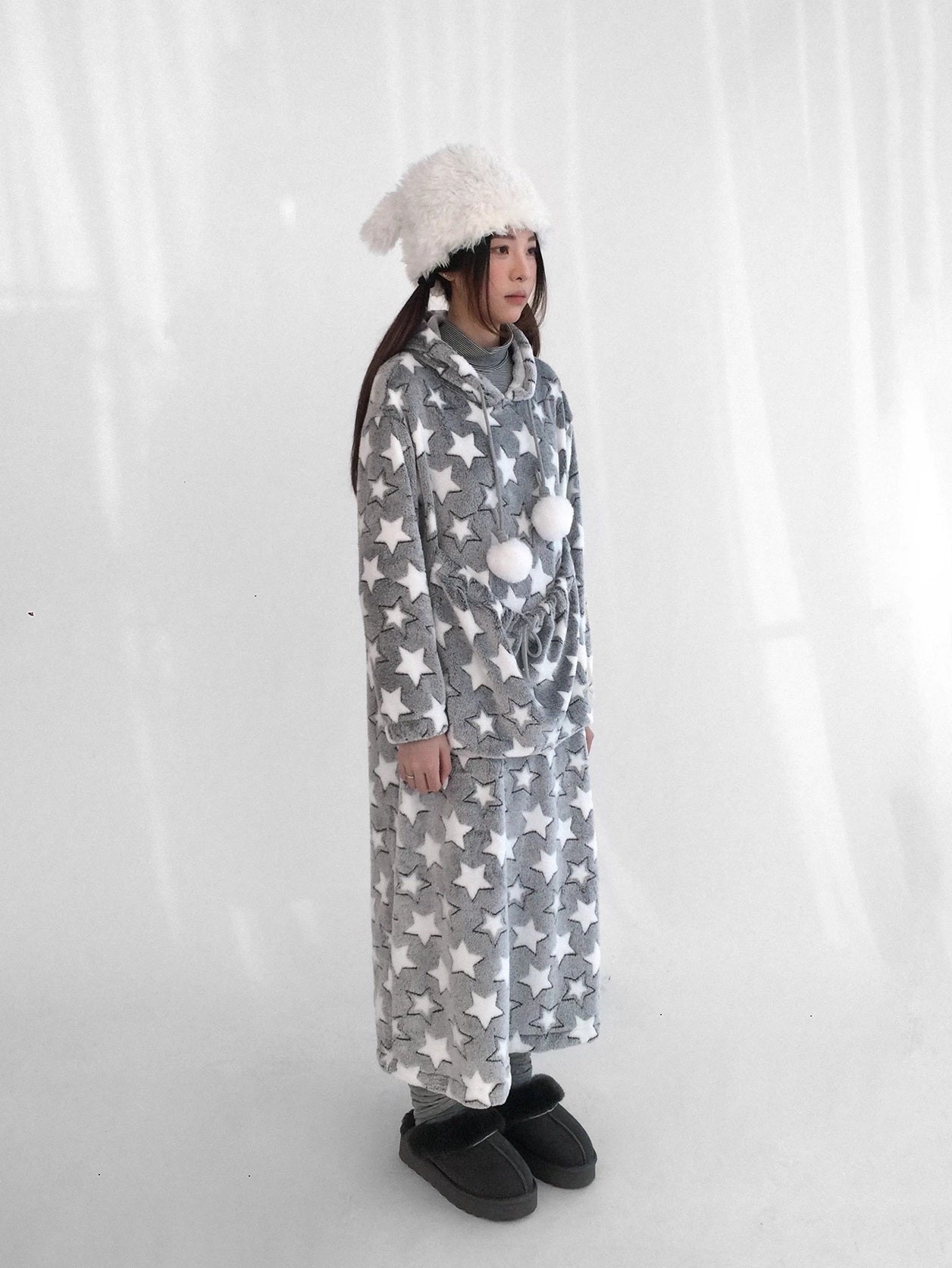 innomoood Ultra Soft Plush Longline Cartoon Loungewear For Women Hoodies