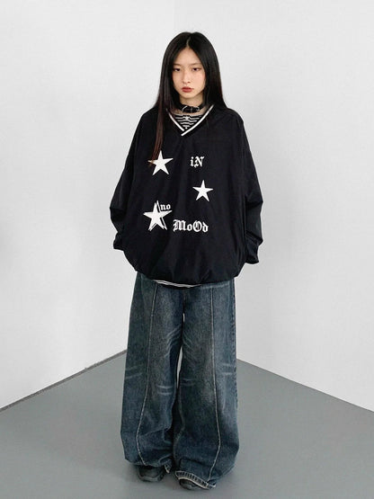 V-Neck Fleece Oversized Cropped Sweatshirt