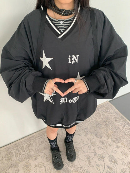 innomoood V-Neck Fleece Oversized Cropped Sweatshirt