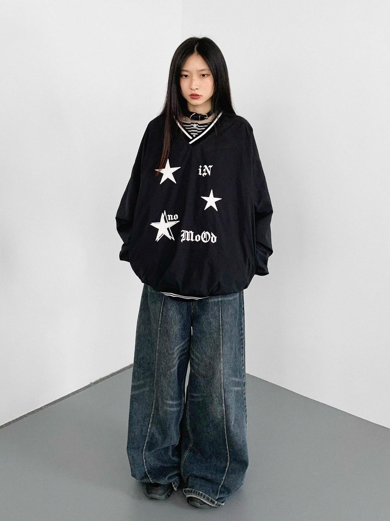 innomoood V-Neck Fleece Oversized Cropped Sweatshirt
