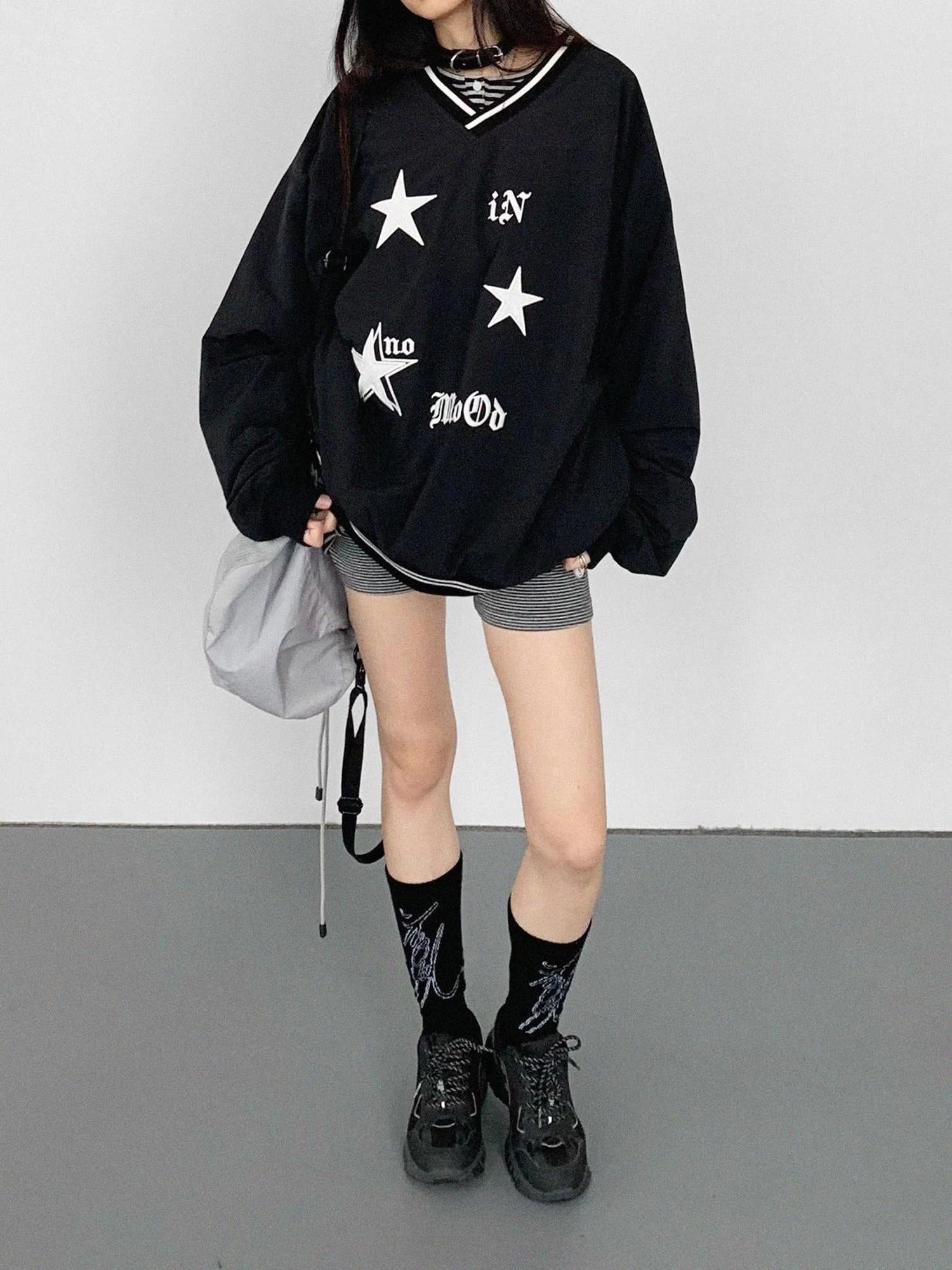 V-Neck Fleece Oversized Cropped Sweatshirt