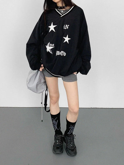 V-Neck Fleece Oversized Cropped Sweatshirt