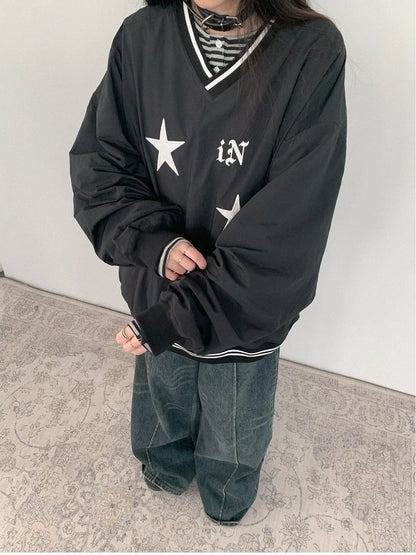 V-Neck Fleece Oversized Cropped Sweatshirt