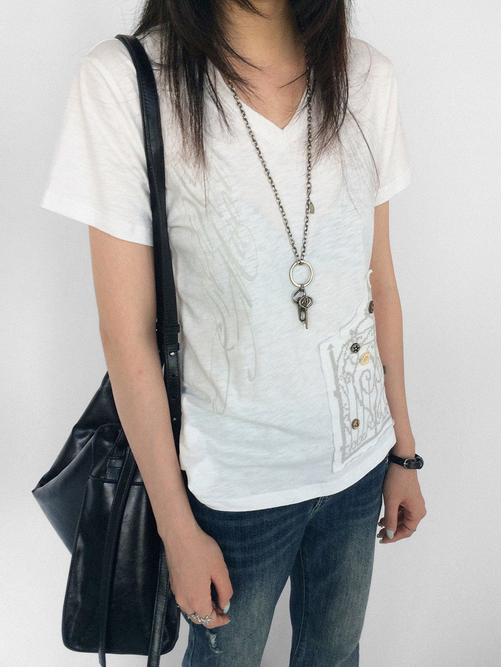 innomoood V-neck Cross Embroidery Print Women&