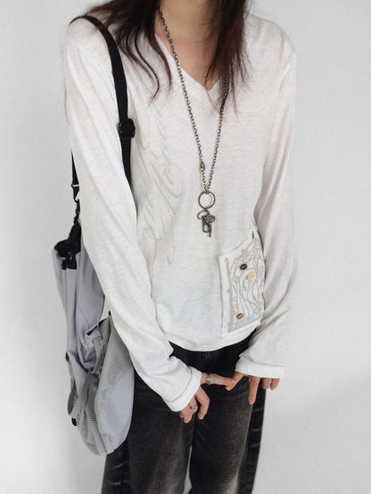 innomoood V-neck Print Cross Embroidery Women&