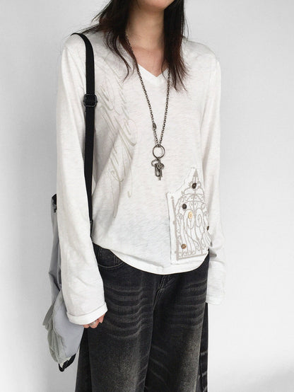 innomoood V-neck Print Cross Embroidery Women&