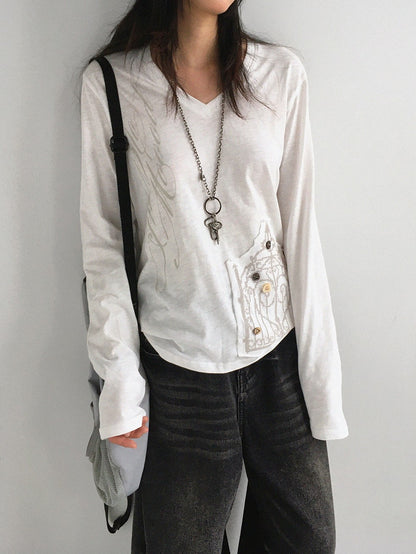 innomoood V-neck Print Cross Embroidery Women&