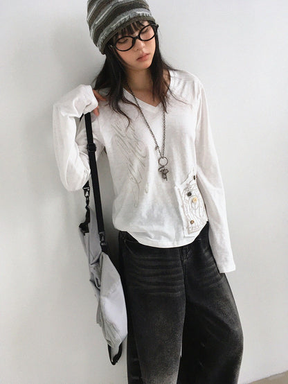 innomoood V-neck Print Cross Embroidery Women&