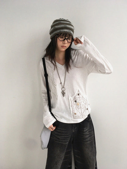 innomoood V-neck Print Cross Embroidery Women&