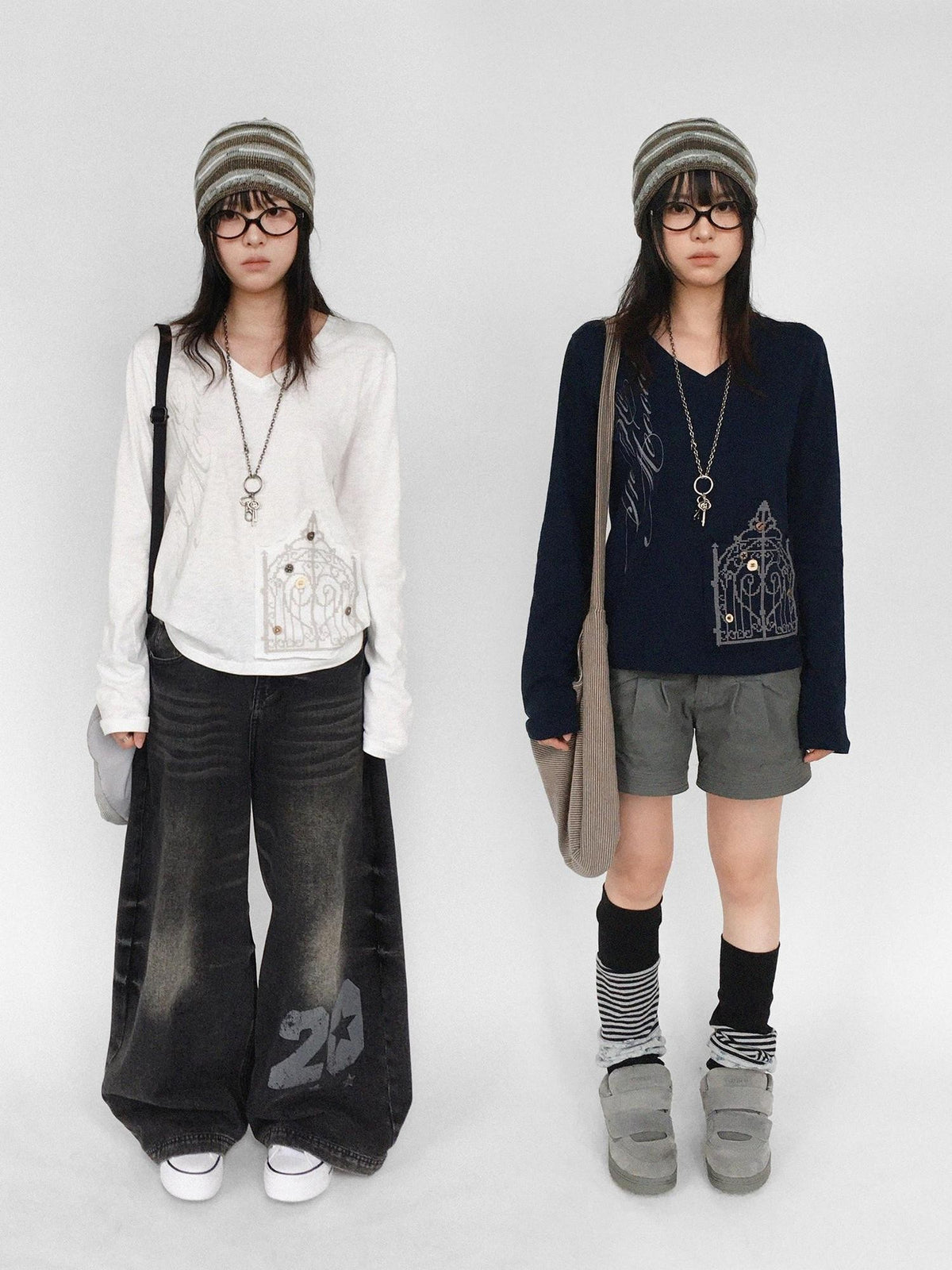 innomoood V-neck Print Cross Embroidery Women&