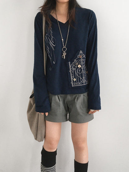 innomoood V-neck Print Cross Embroidery Women&