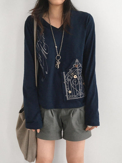 innomoood V-neck Print Cross Embroidery Women&