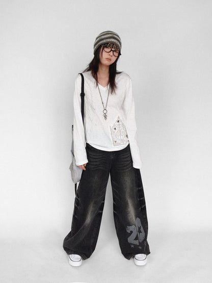 innomoood V-neck Print Cross Embroidery Women&