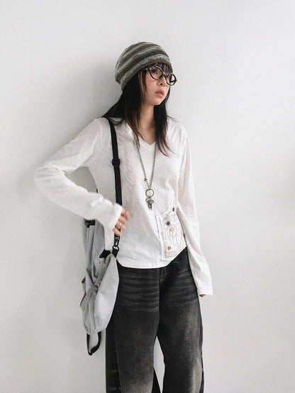 innomoood V-neck Print Cross Embroidery Women&