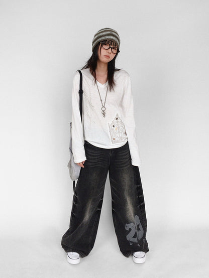 innomoood V-neck Print Cross Embroidery Women&