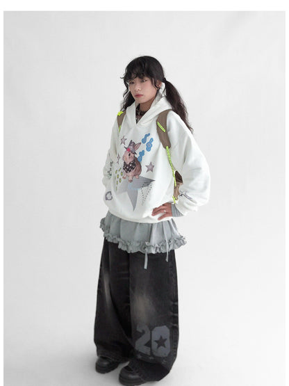 innomoood Vaporwave Bunny Graphic Fleece Hoodie