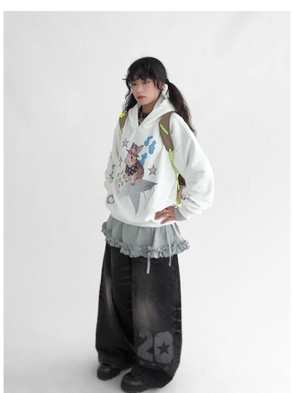 Vaporwave Bunny Graphic Fleece Hoodie