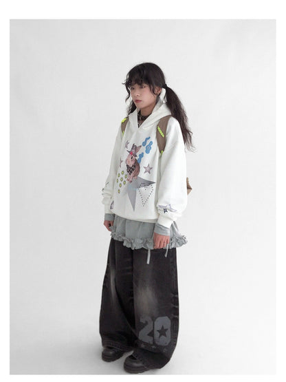 Vaporwave Bunny Graphic Fleece Hoodie