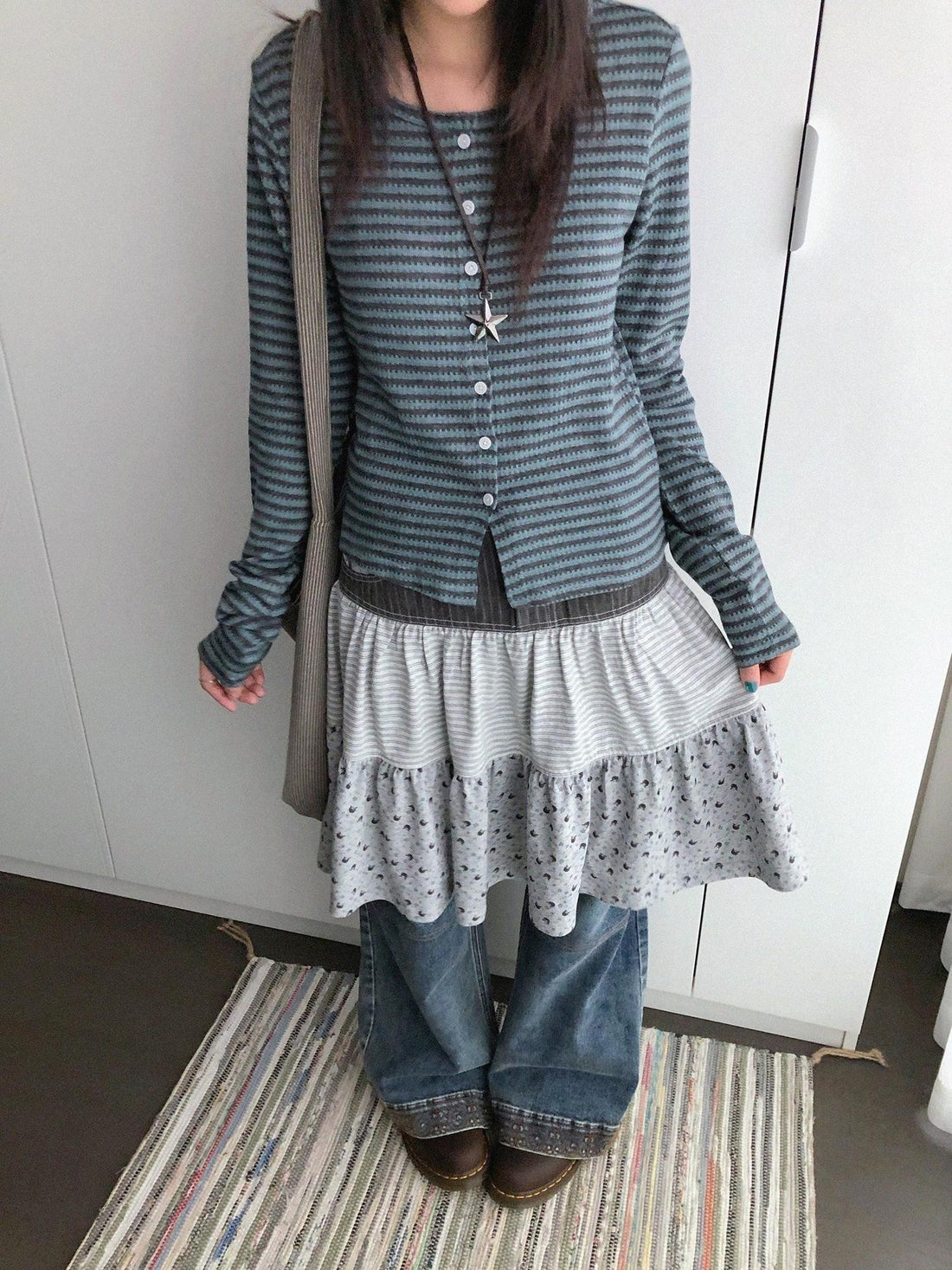 innomoood Variegated Striped Crew Neck Knit Women&
