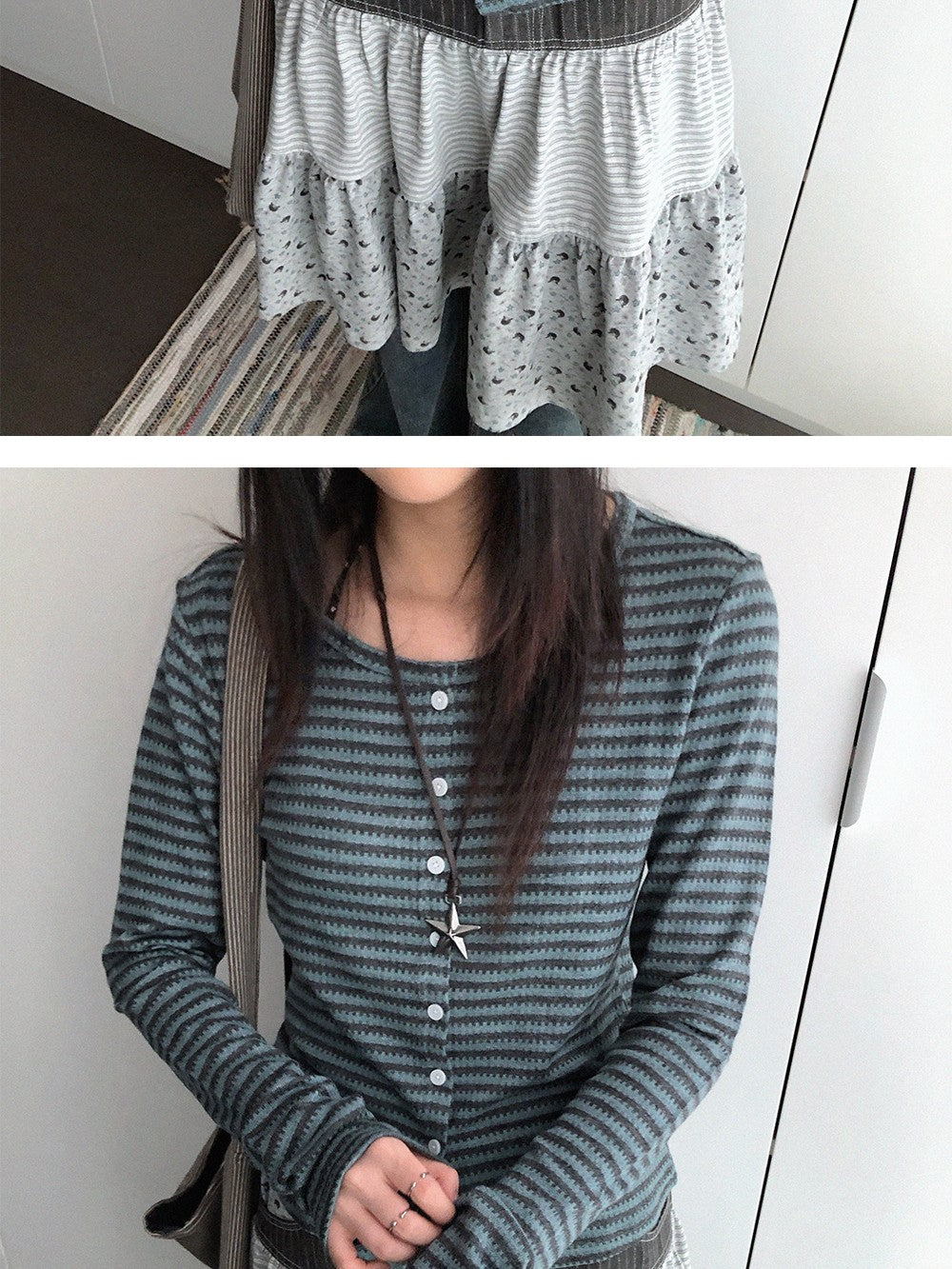 innomoood Variegated Striped Crew Neck Knit Women&