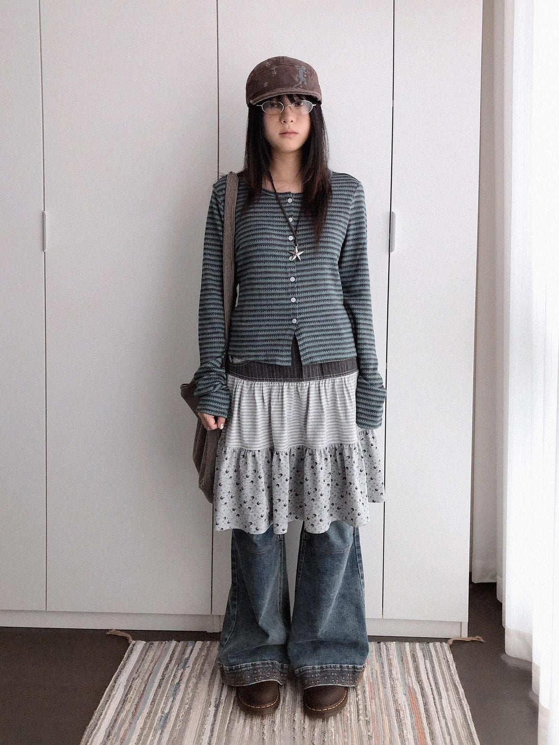 innomoood Variegated Striped Crew Neck Knit Women&