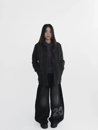 innomoood Versatile Commuter Polo Collar Single Button Washed Black Women Puffer Jacket