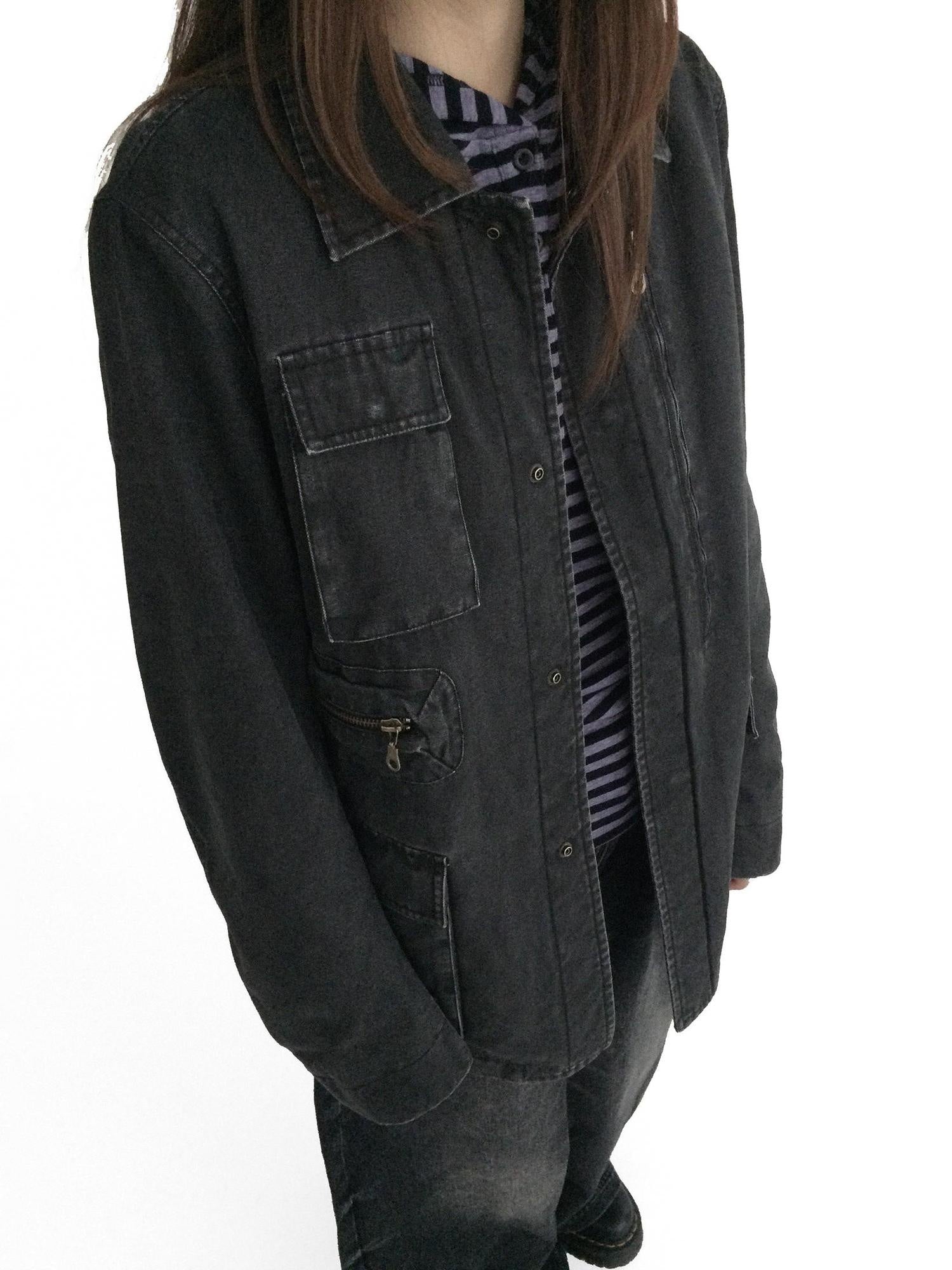 innomoood Versatile Commuter Polo Collar Single Button Washed Black Women Puffer Jacket