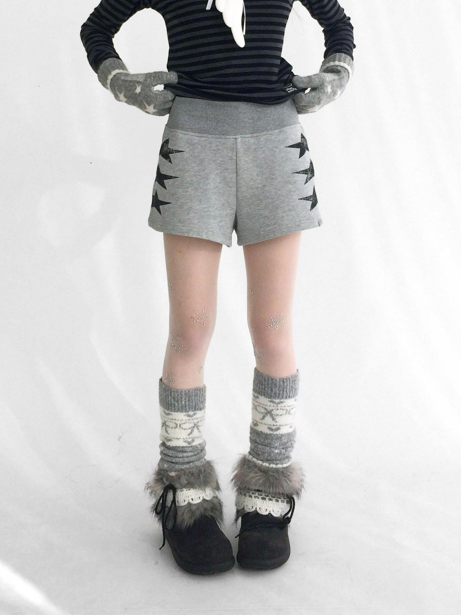 innomoood Versatile Star Gray Casual Straight Cut Natural Waist Women Shorts Short