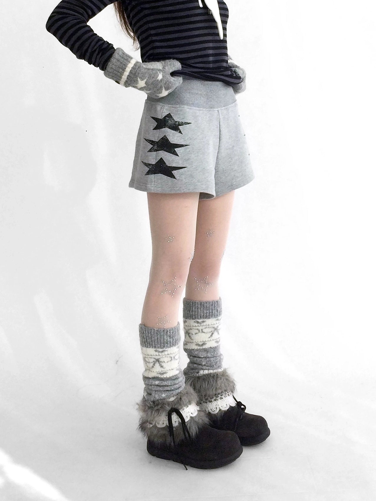 innomoood Versatile Star Gray Casual Straight Cut Natural Waist Women Shorts Short