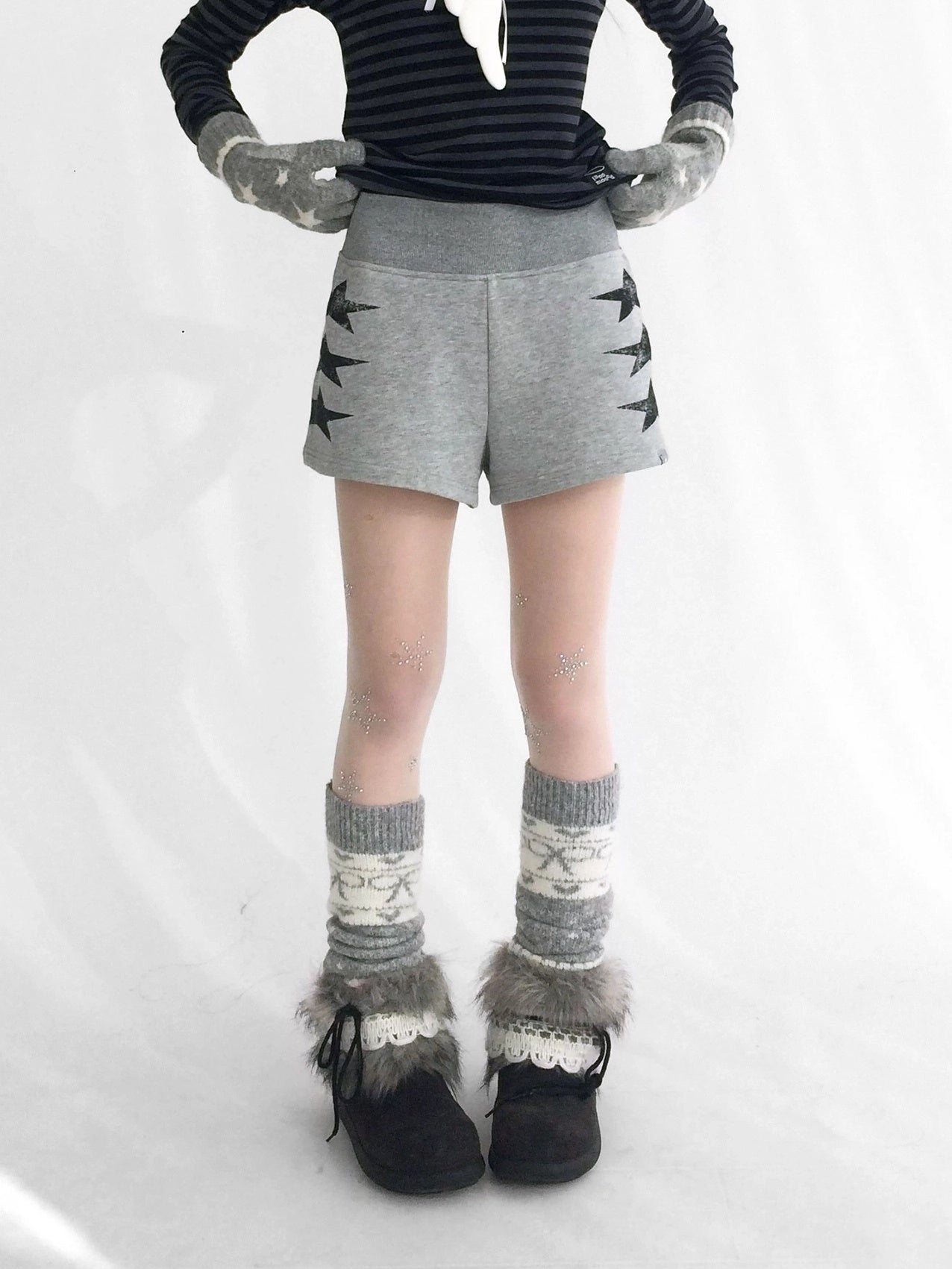 innomoood Versatile Star Gray Casual Straight Cut Natural Waist Women Shorts Short