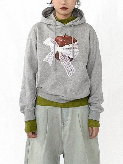 innomoood Vintage Apple Lace Bow Hoodie
