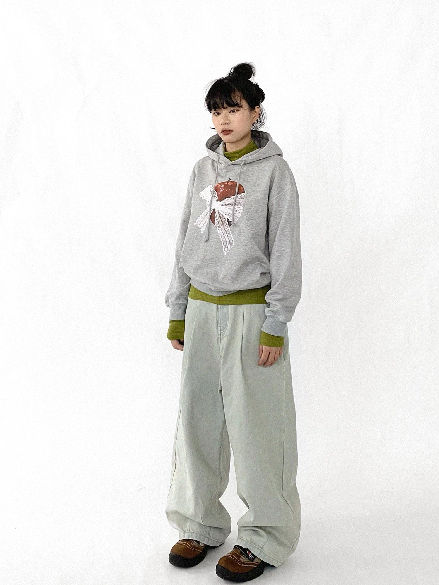 innomoood Vintage Apple Lace Bow Hoodie