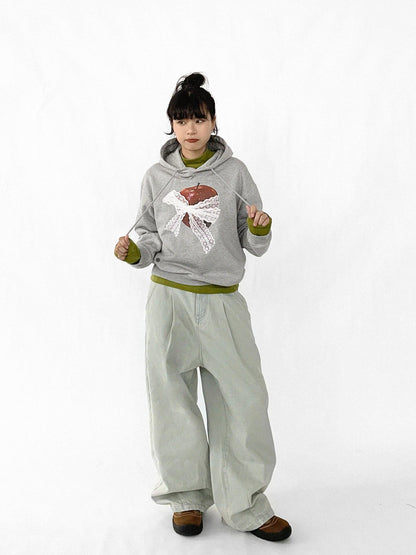 innomoood Vintage Apple Lace Bow Hoodie