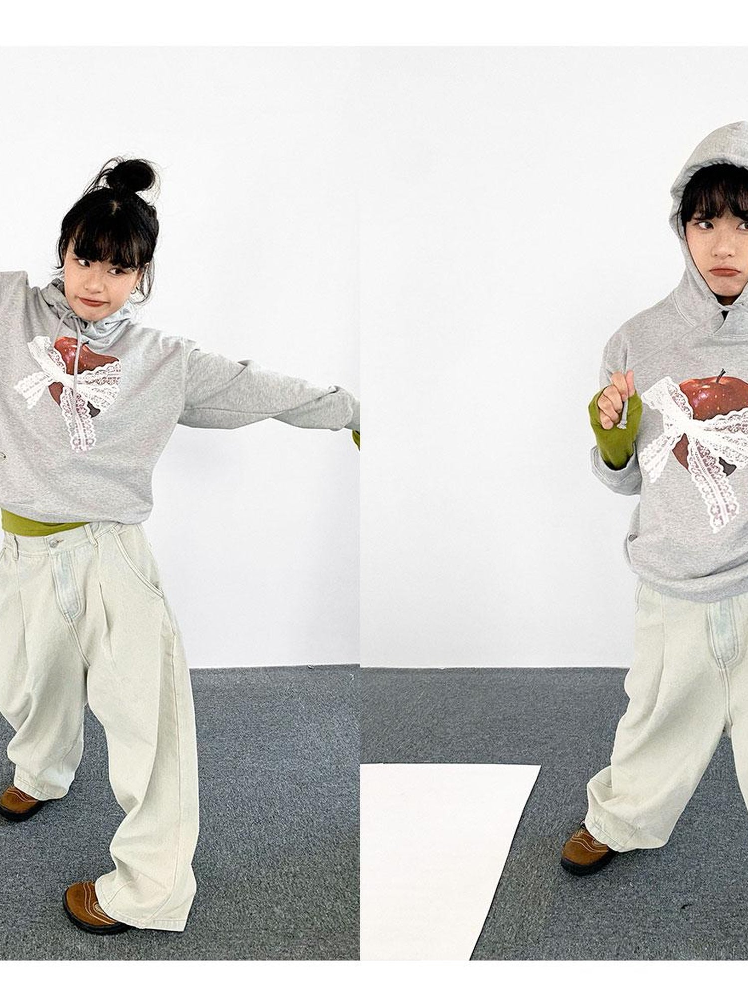 innomoood Vintage Apple Lace Bow Hoodie