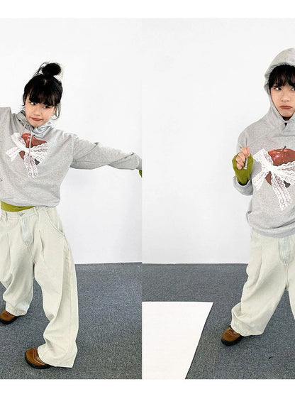 Vintage Apple Lace Bow Hoodie