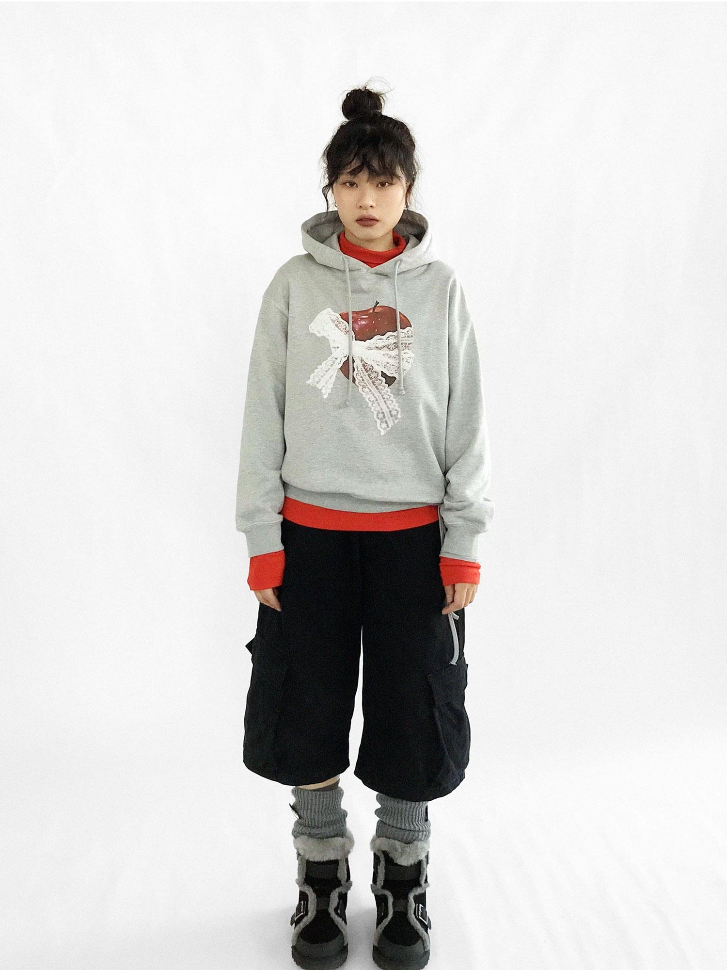 innomoood Vintage Apple Lace Bow Hoodie