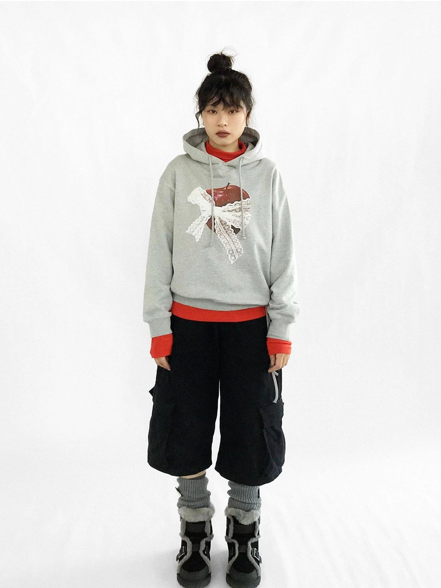 Vintage Apple Lace Bow Hoodie