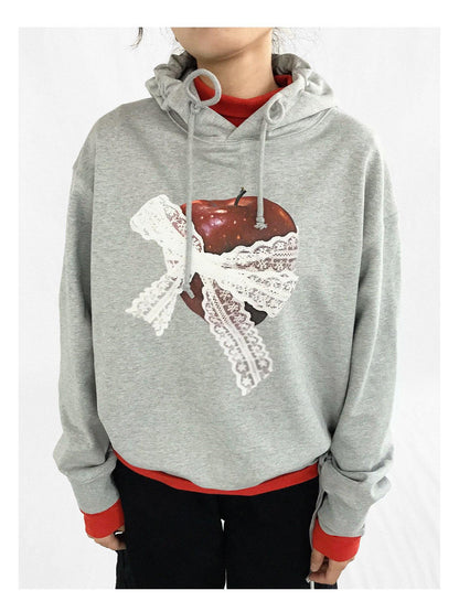 innomoood Vintage Apple Lace Bow Hoodie