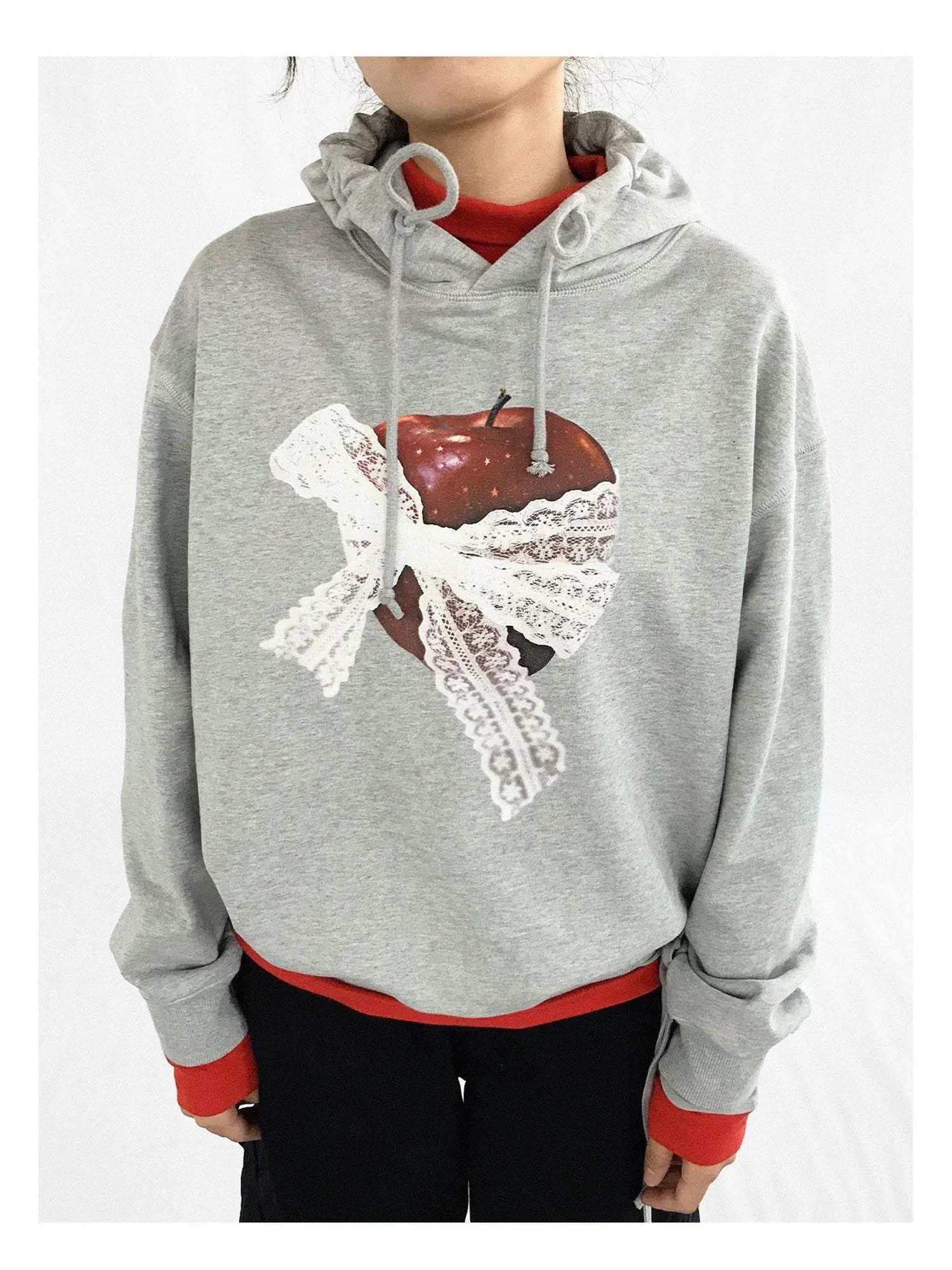 Vintage Apple Lace Bow Hoodie