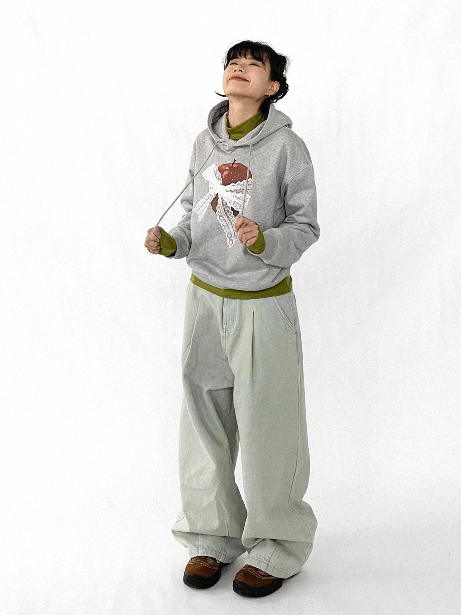 Vintage Apple Lace Bow Hoodie