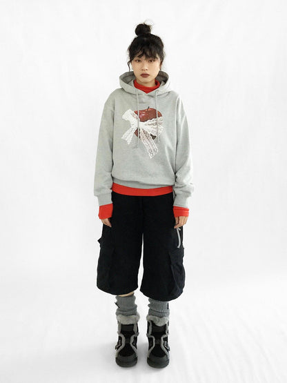 innomoood Vintage Apple Lace Bow Hoodie