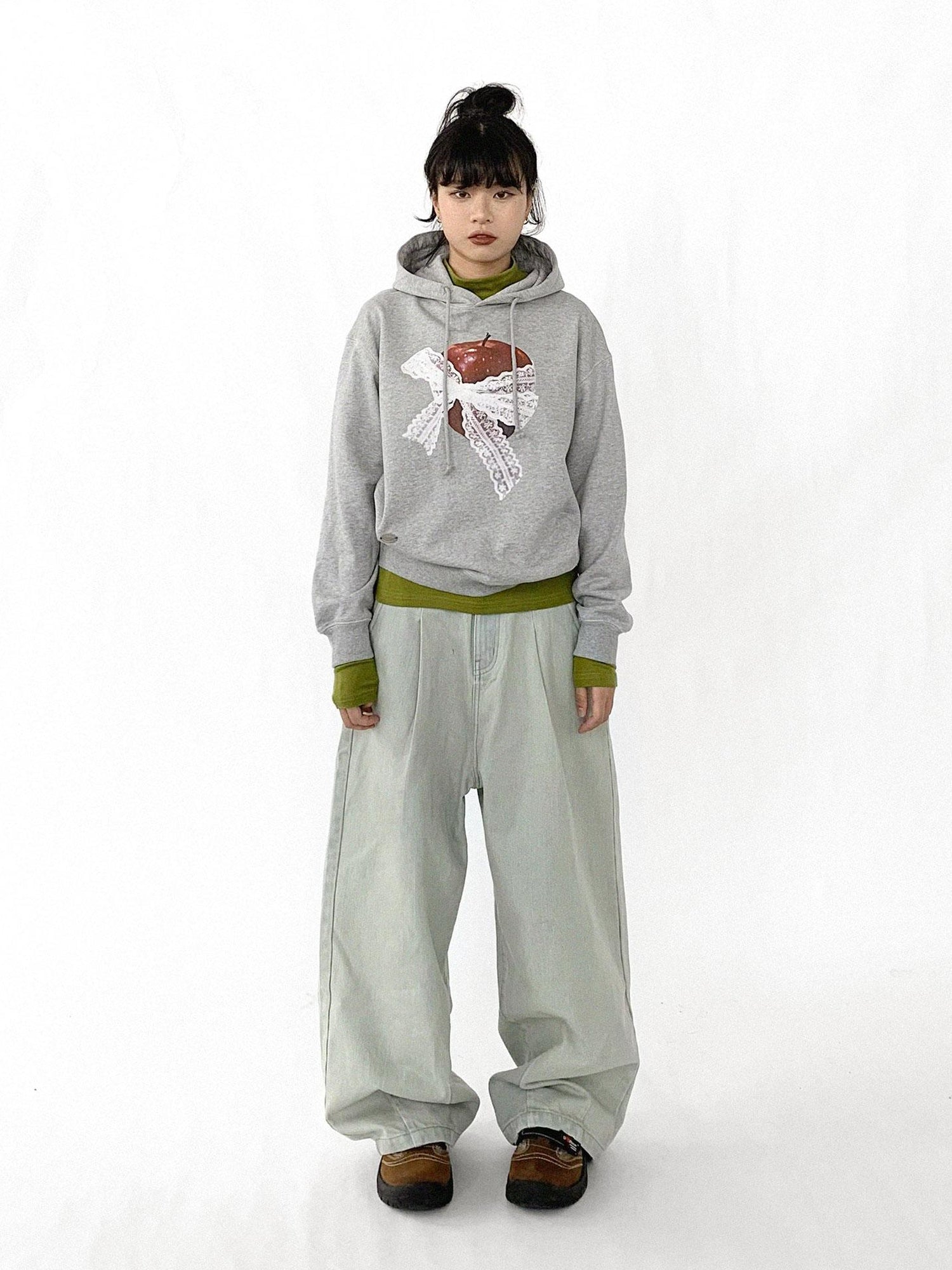 innomoood Vintage Apple Lace Bow Hoodie
